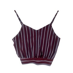 BOHO Striped‎ Cami Top Tie Back Medium V-Neck Sleeveless Burgundy Festival